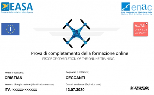 Attestato Pilota UAS drone OPEN A1-A3 Cristian Ceccanti